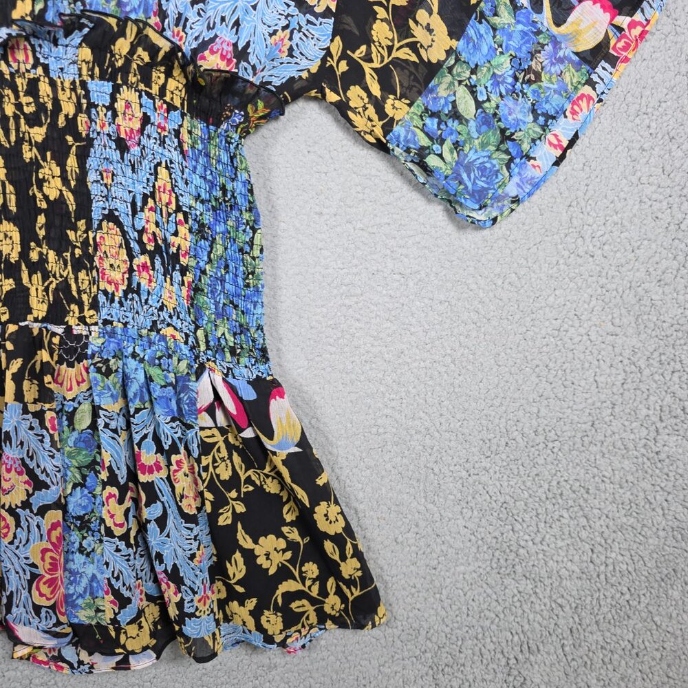 Zara Romper Large Multicolor Patchwork Print Flow… - image 5